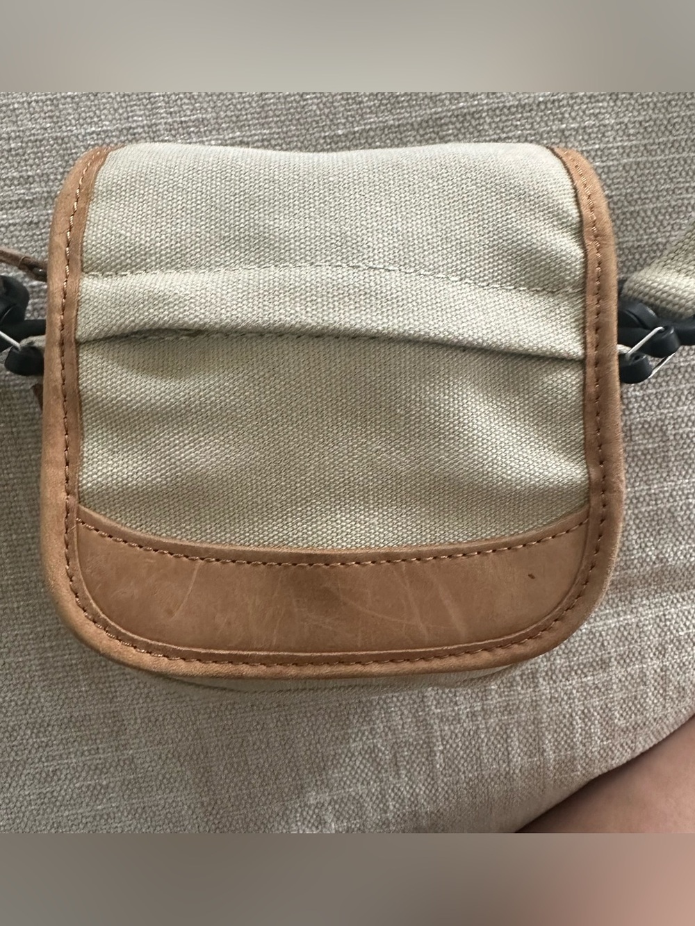 L.L. Bean Canvas Crossbody Bag Small Messenger Tan Leather Trim A30